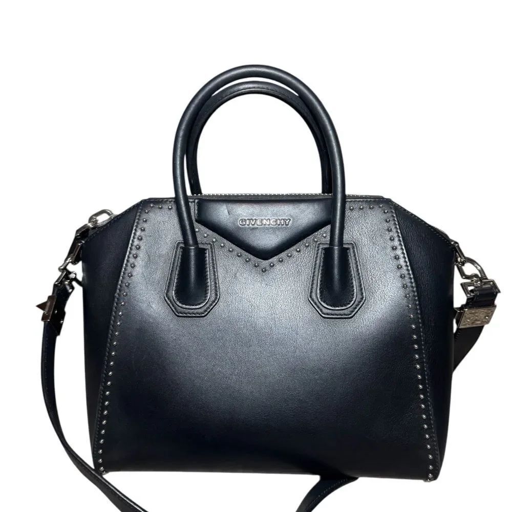 GIVENCHY Black Leather Studded Antigona 2way Small Boston Doctor Bag Satchel